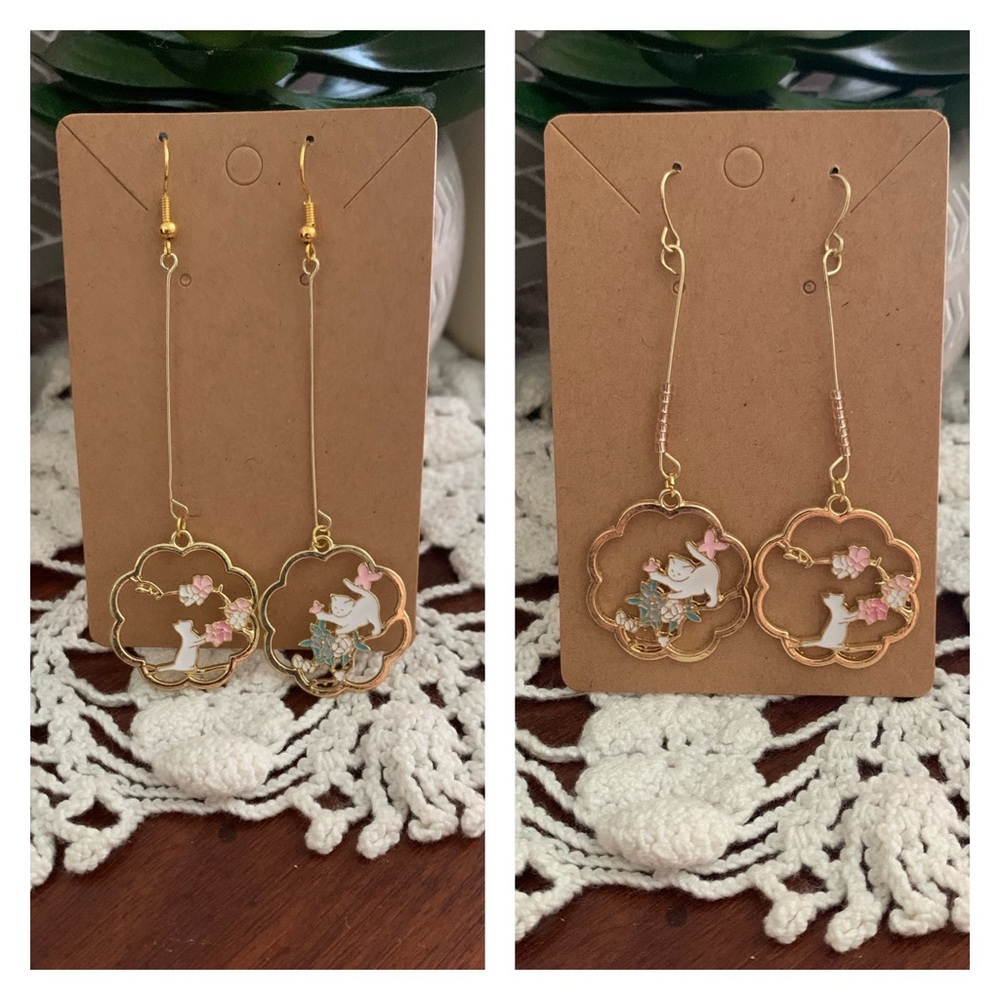 *3 for 20* Chinese Drop Beaded Kitty Earrings